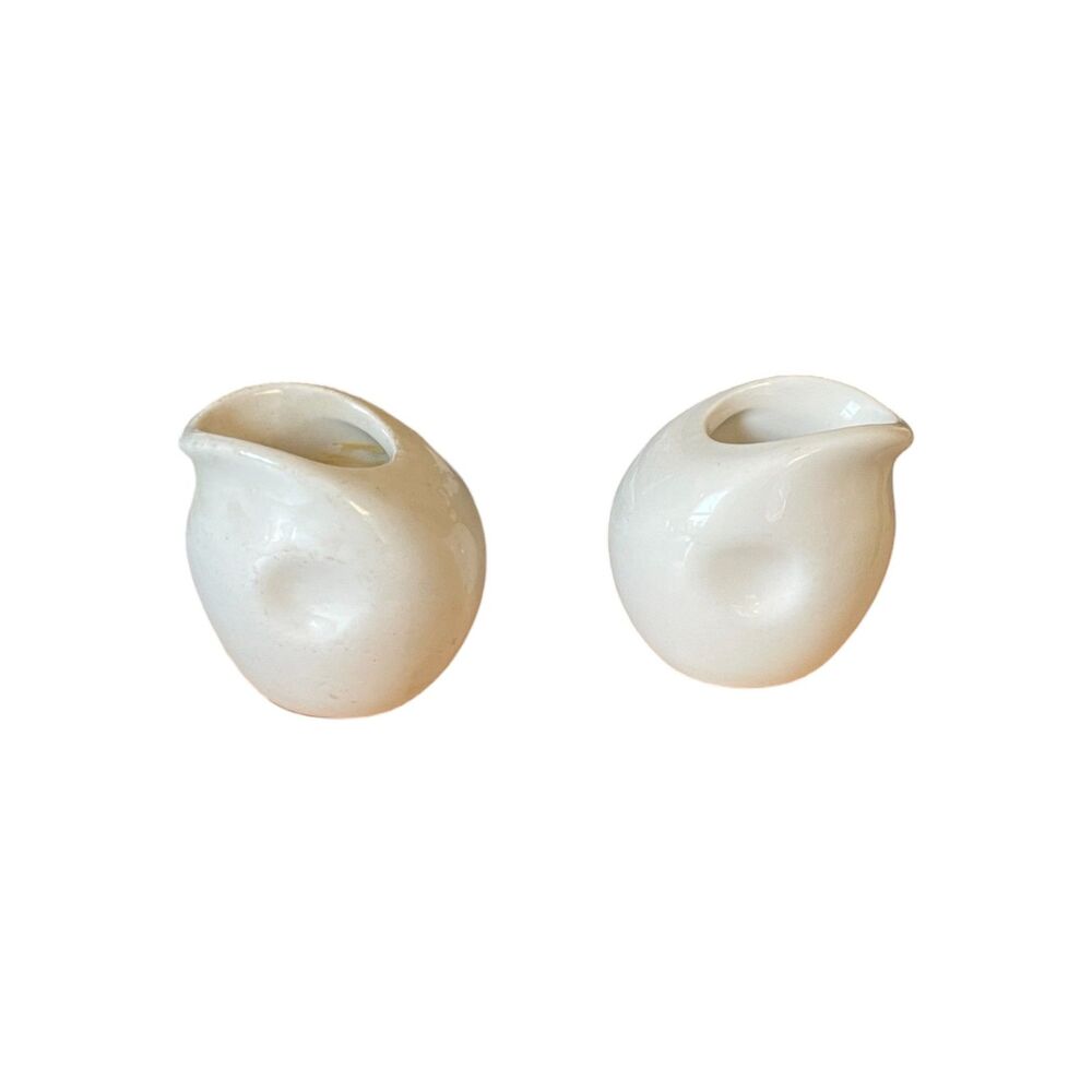 Pair Vintage Midcentury Anfora Pinched Porcelain Individual Creamer/Condiment